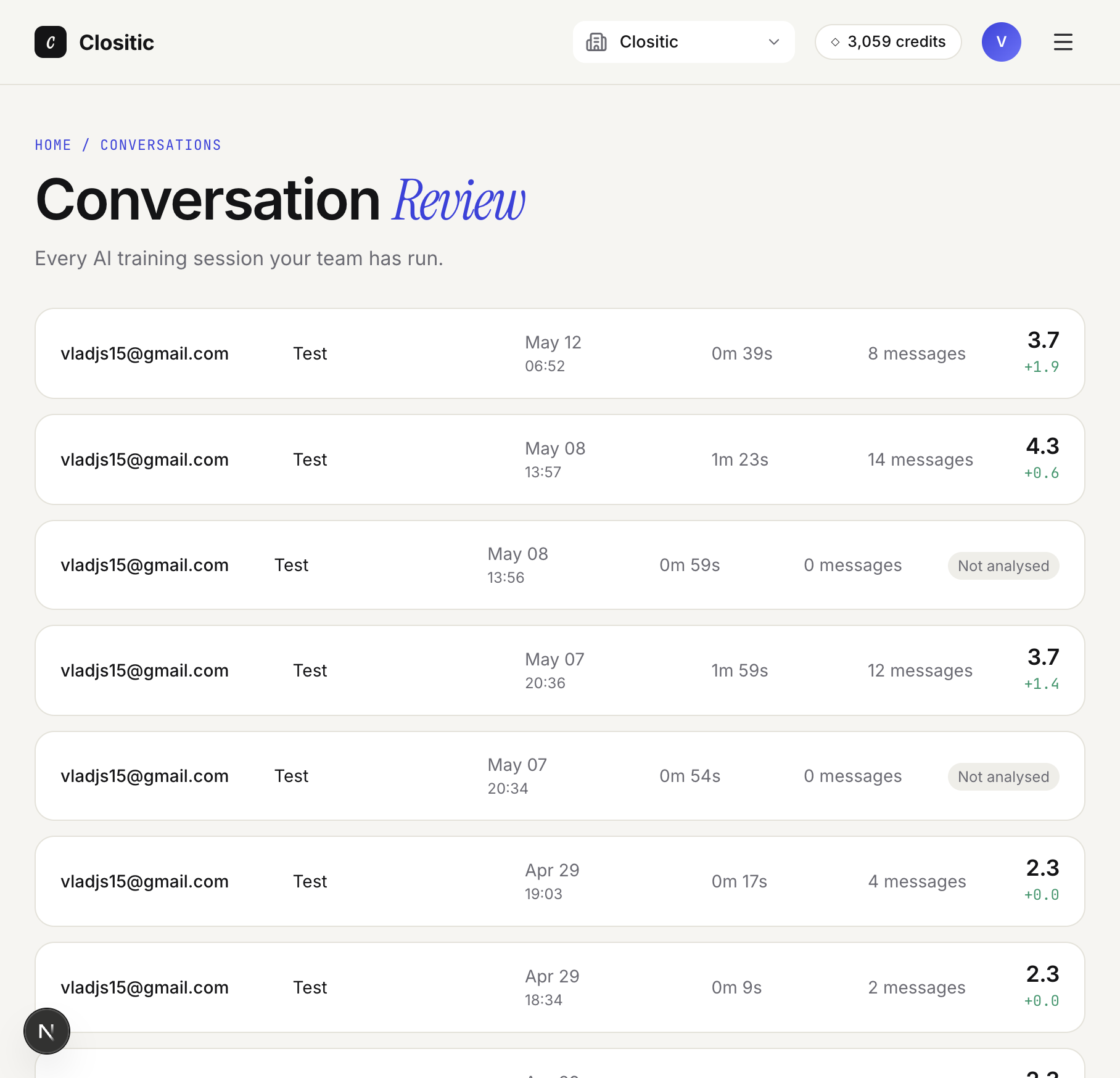 Conversation Review list