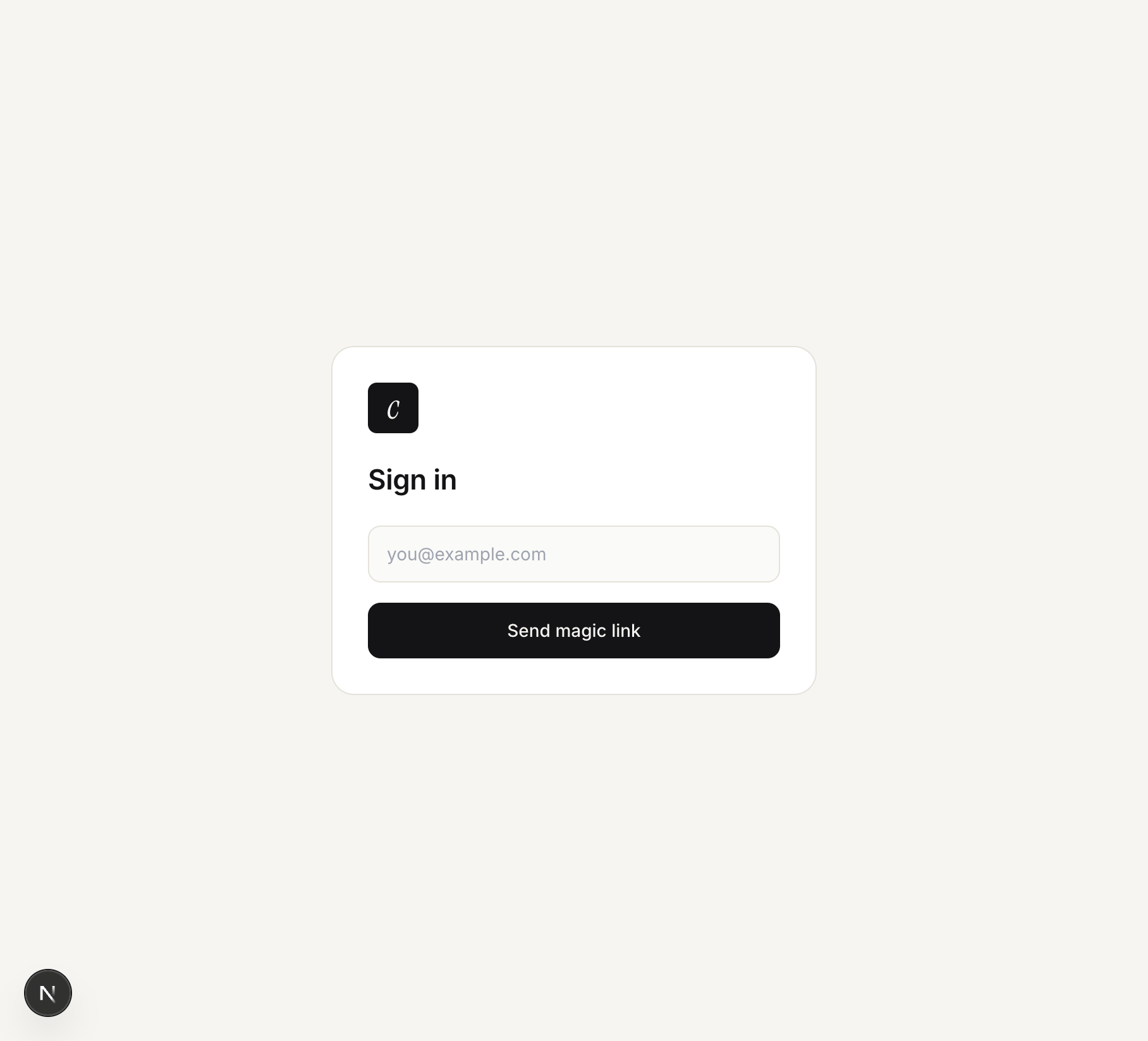 Sign in screen